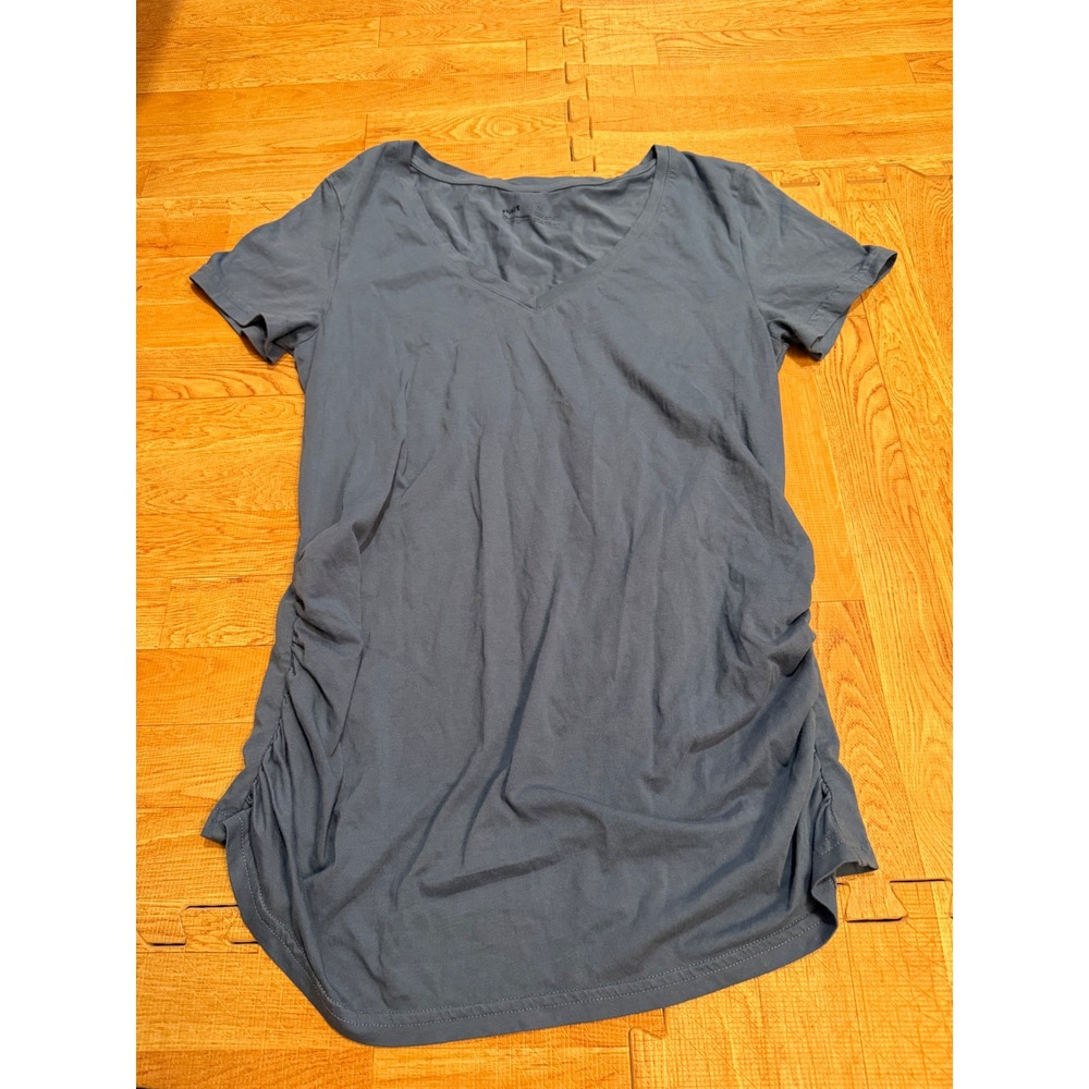 Pact Organic Cotton Maternity V-Neck Ruched Side T-Shirt Blue Gray Medium